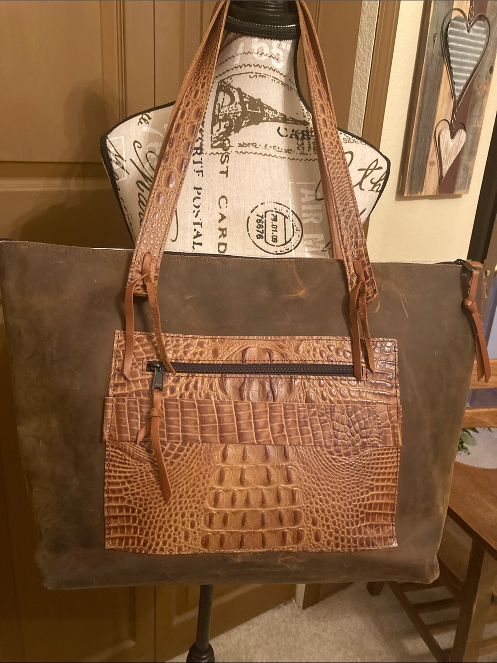 T BAR LEATHER CO Travel Tote Bag HOH & Leather NWOT - Picture 7 of 12